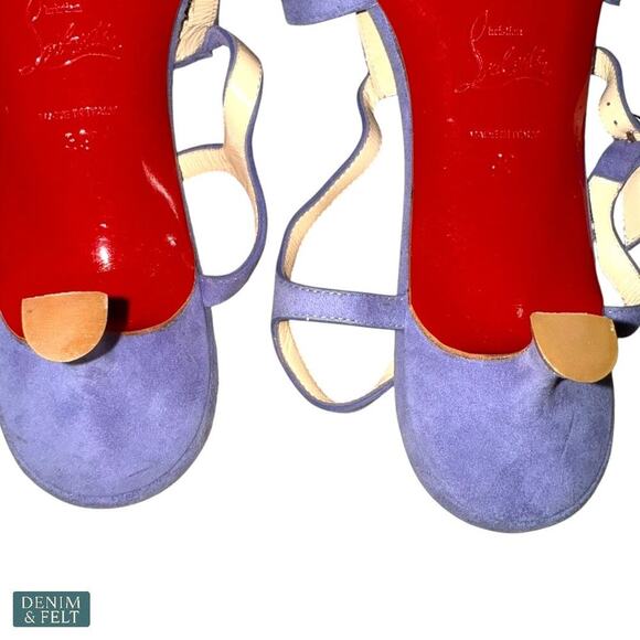 Christian Louboutin Purple Suede Strappy Sandals Heels Size 39 Women’s Italy - Picture 10 of 13